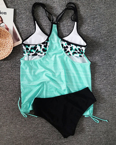 Mathilde® | Tankini de un solo color con estampado de leopardo