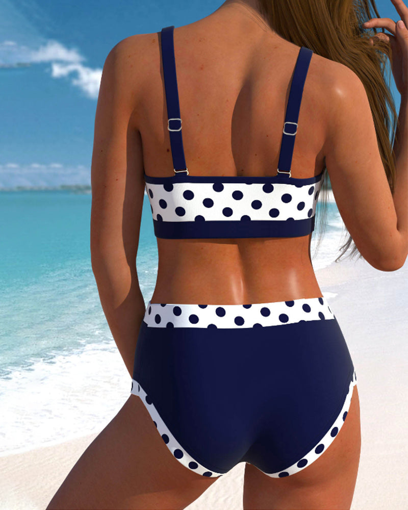 Andrea® | Bikini de patchwork con cintura alta y lunares