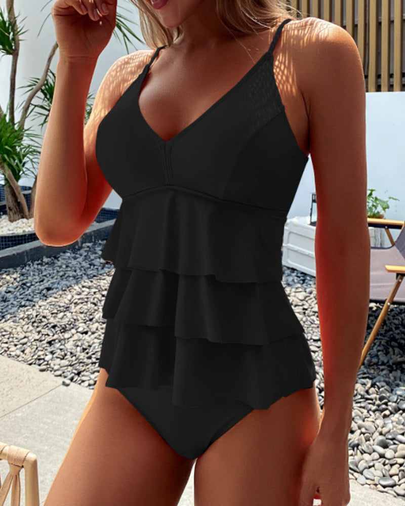 Pernille® | Traje de baño liso con volantes decorativos