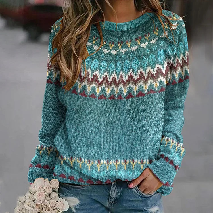 Regina | Pull Motif Vague Rétro Suéter