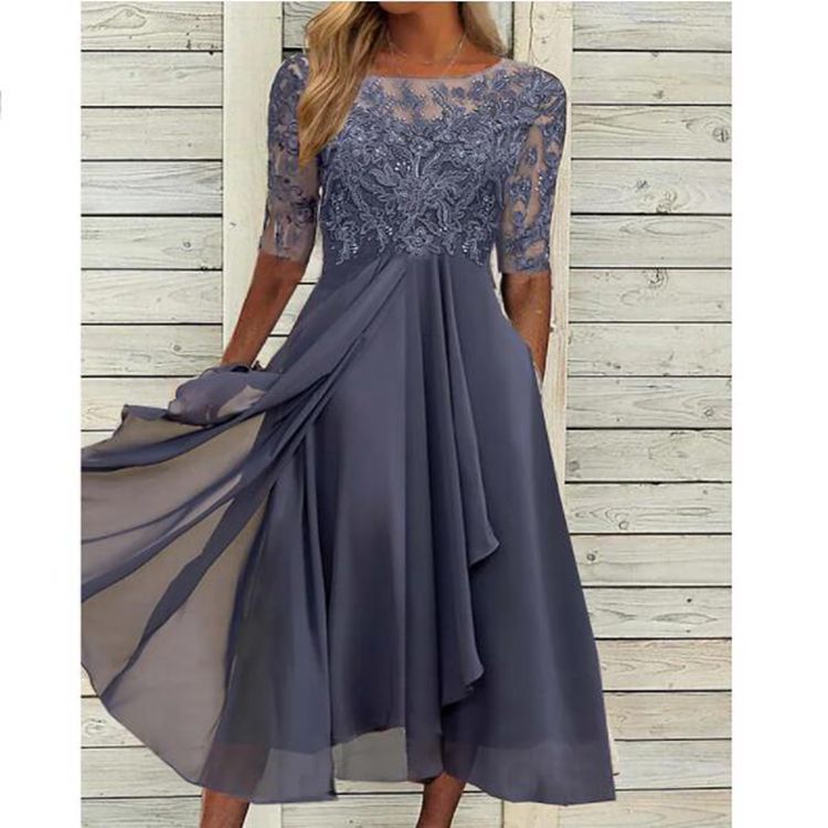 Elvira® | Vestido de Noche Cortado de Chifón y Encaje