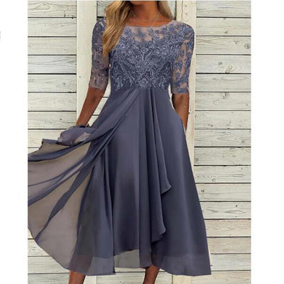 Elvira® | Vestido de Noche Cortado de Chifón y Encaje