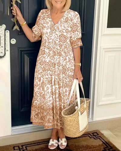 Felipa® | Vestido Maxi Floral de V-Cuello para Tallas Grandes