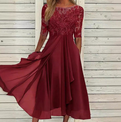 Elvira® | Vestido de Noche Cortado de Chifón y Encaje