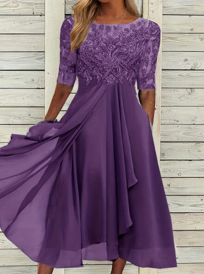 Elvira® | Vestido de Noche Cortado de Chifón y Encaje