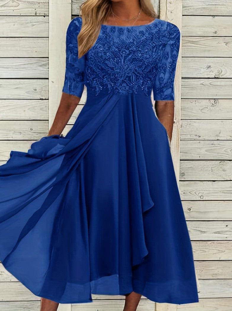 Elvira® | Vestido de Noche Cortado de Chifón y Encaje