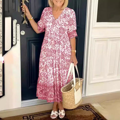 Felipa® | Vestido Maxi Floral de V-Cuello para Tallas Grandes