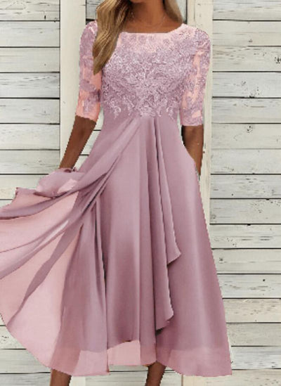 Elvira® | Vestido de Noche Cortado de Chifón y Encaje