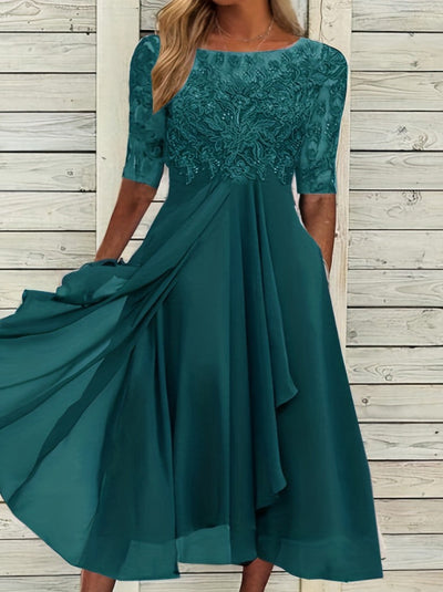 Elvira® | Vestido de Noche Cortado de Chifón y Encaje