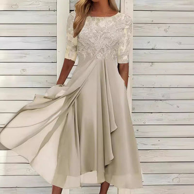 Elvira® | Vestido de Noche Cortado de Chifón y Encaje