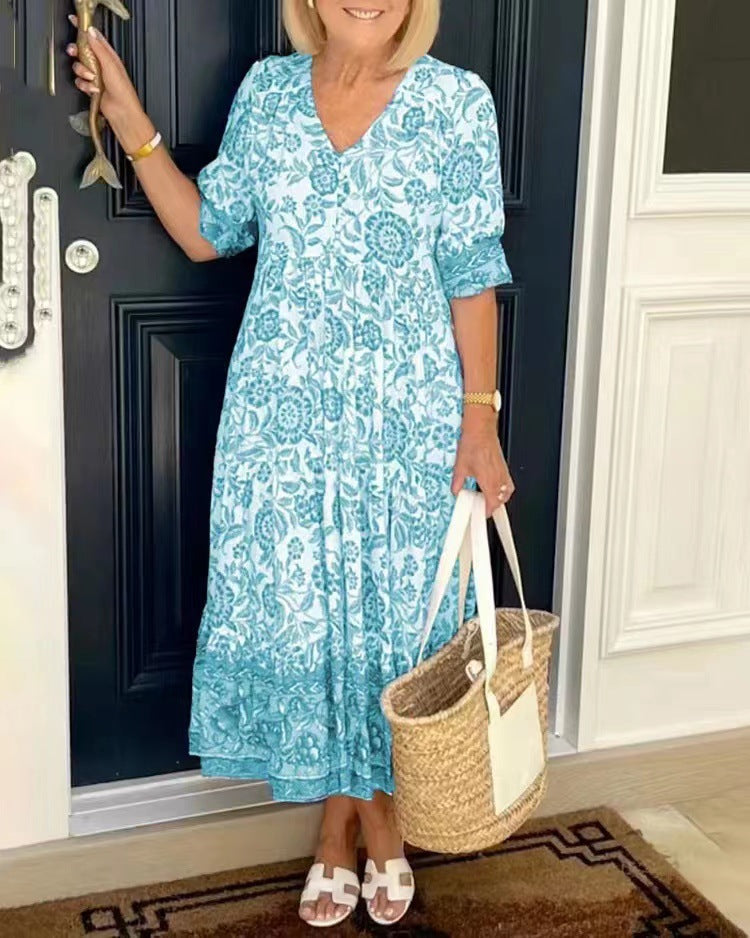 Felipa® | Vestido Maxi Floral de V-Cuello para Tallas Grandes
