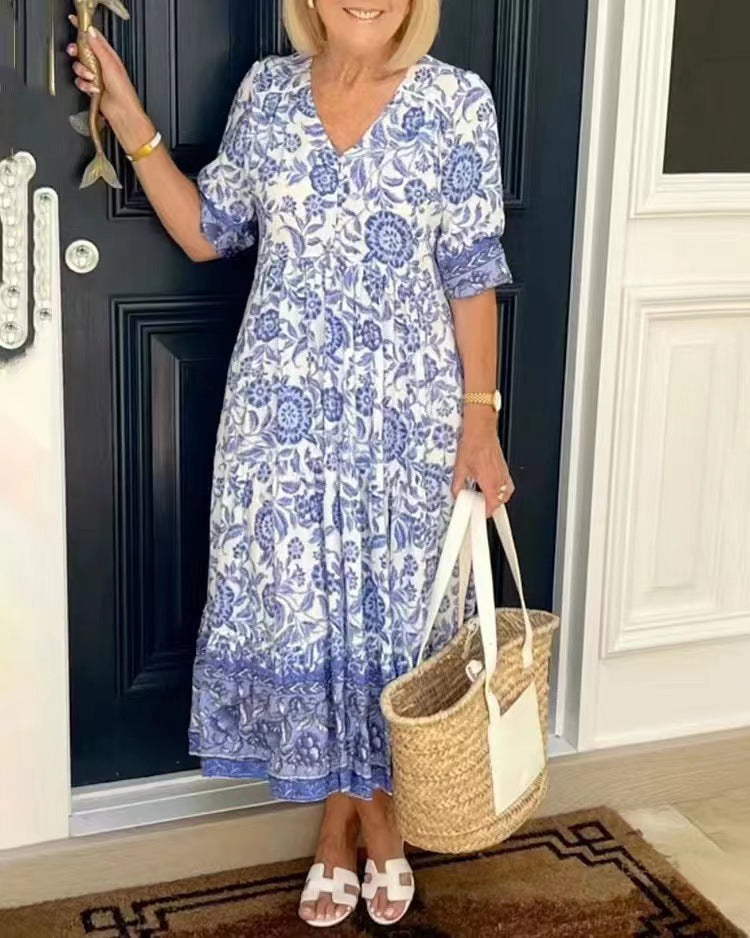 Felipa® | Vestido Maxi Floral de V-Cuello para Tallas Grandes