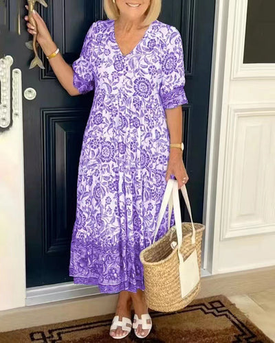 Felipa® | Vestido Maxi Floral de V-Cuello para Tallas Grandes