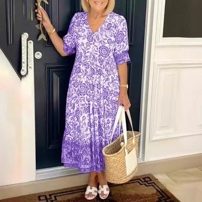 Felipa® | Vestido Maxi Floral de V-Cuello para Tallas Grandes