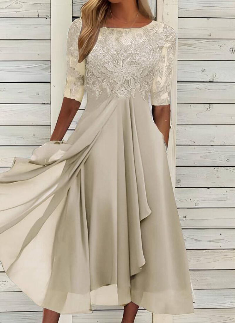 Elvira® | Vestido de Noche Cortado de Chifón y Encaje