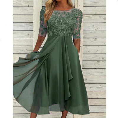 Elvira® | Vestido de Noche Cortado de Chifón y Encaje