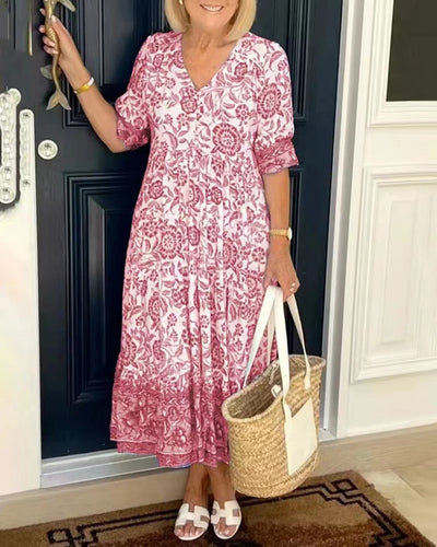 Felipa® | Vestido Maxi Floral de V-Cuello para Tallas Grandes