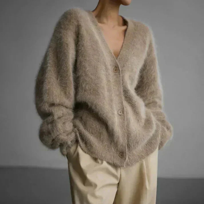 Zara - Cárdigan Suéter de Punto Aterciopelado de Cachemir