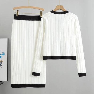 Mira – Elegante conjunto de 2 piezas con cárdigan y falda