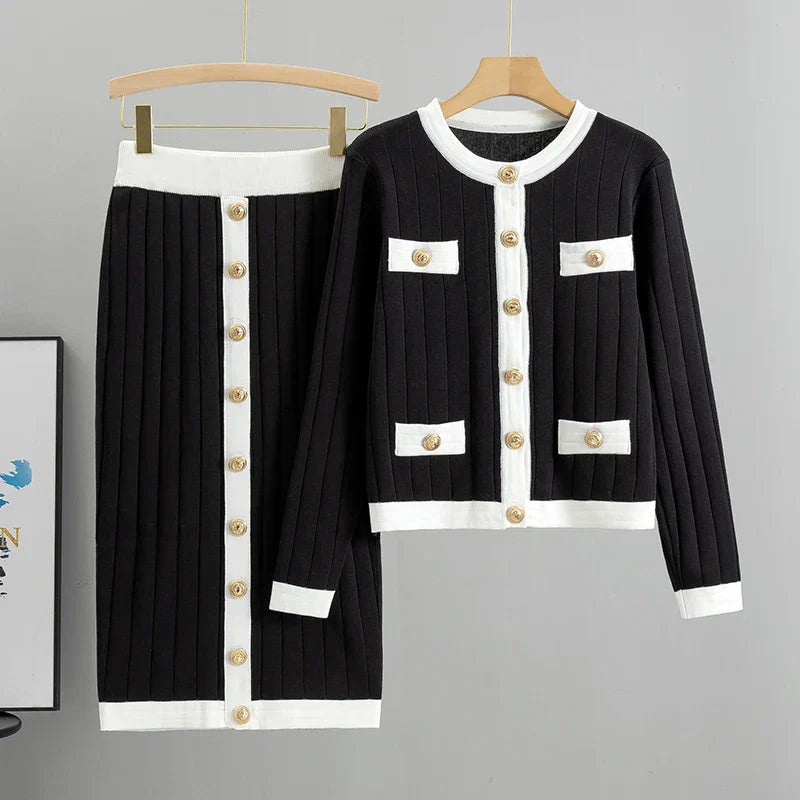 Mira – Elegante conjunto de 2 piezas con cárdigan y falda