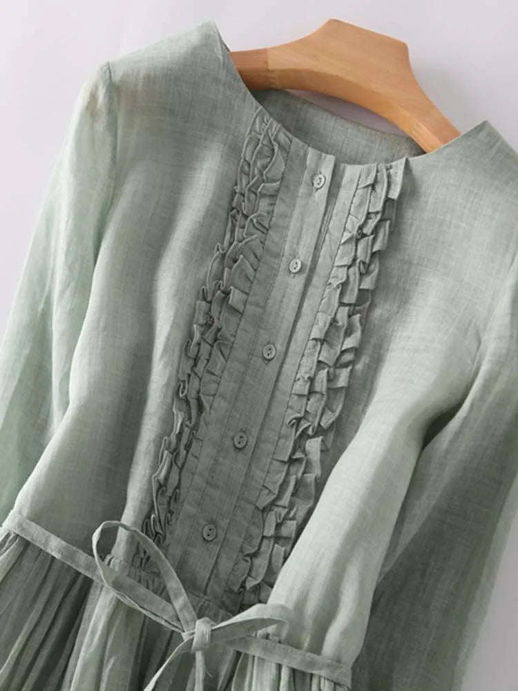 Delfina® | Vestido de Estilo Retro para Mujer con Cuello Redondo y Cintura con Lazos